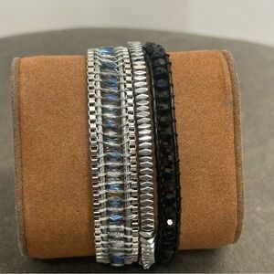 Victoria Emerson Silver tone blue black beaded borealis multi layered bracelet
